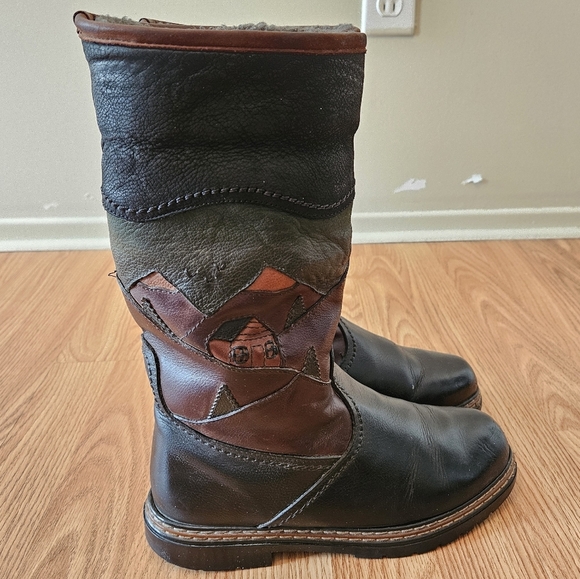 Anfibio Waterproof Leather Boho Plush Lined Fall Winter Boots Multicolor Sz 37. - Picture 5 of 11